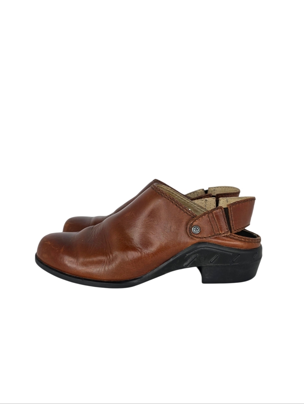 Ariat Chestnut Womens 8.5B Leather Mules Clogs Sling Back Casual Boot Sandal EUC